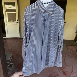 Ermenegildo Zegna Navy and White Striped Dress Shirt